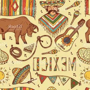 300x300 Mexico Vector Seamless Pattern Mexican Man Ponchos Sombrero Guitar