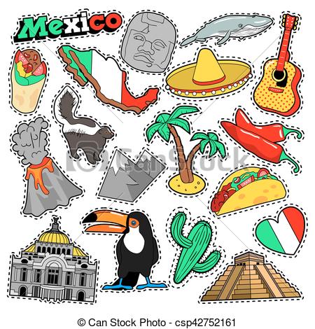450x470 Mexico Travel Scrapbook Stickers, Patches, Badges For Prints With