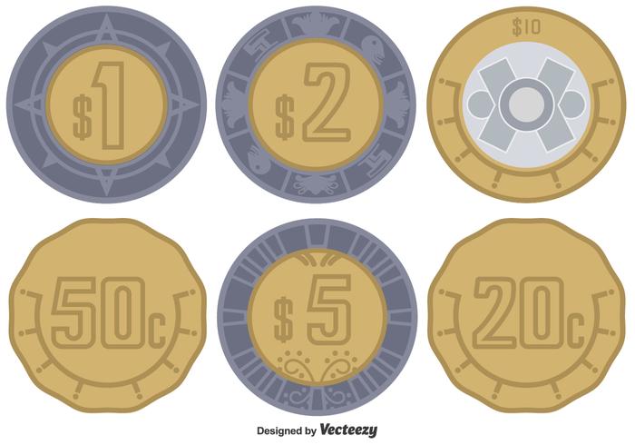 700x490 Monedas Del Peso Mexicano Del Vector Fijaron