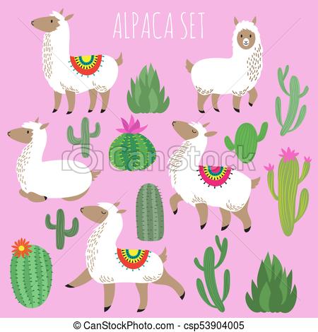 450x470 Plantas, Conjunto, Mexicano, Vector, Lamas, Alpaca, Blanco