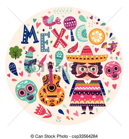 437x470 Symbols Of Mexico. Illustration With Symbols Of Mexico.