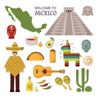 200x200 Vector Welcome To Mexico America Guitar Set, Cactus Design Icons