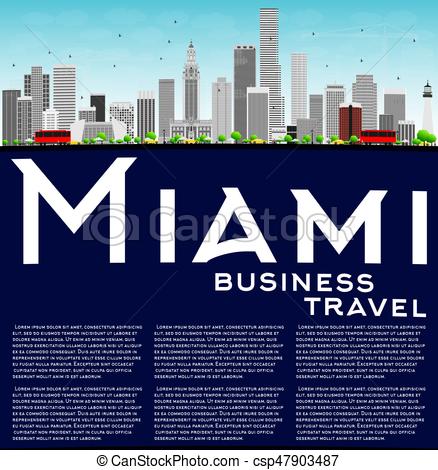 438x470 Miami Skyline With Gray Buildings, Blue Sky And Copy Space. Vector