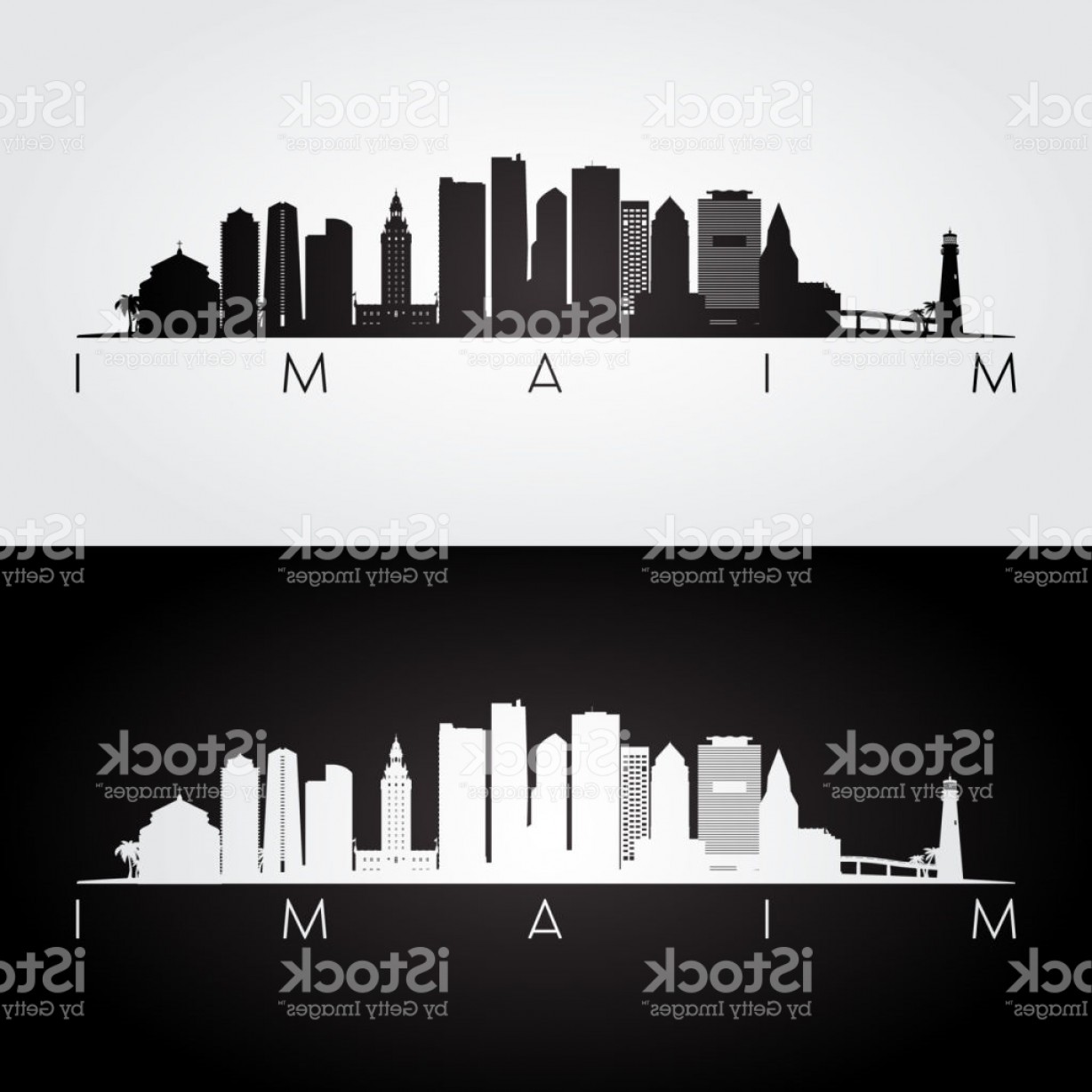 1228x1228 Miami Skyline And Landmarks Silhouette Black And White Design Gm