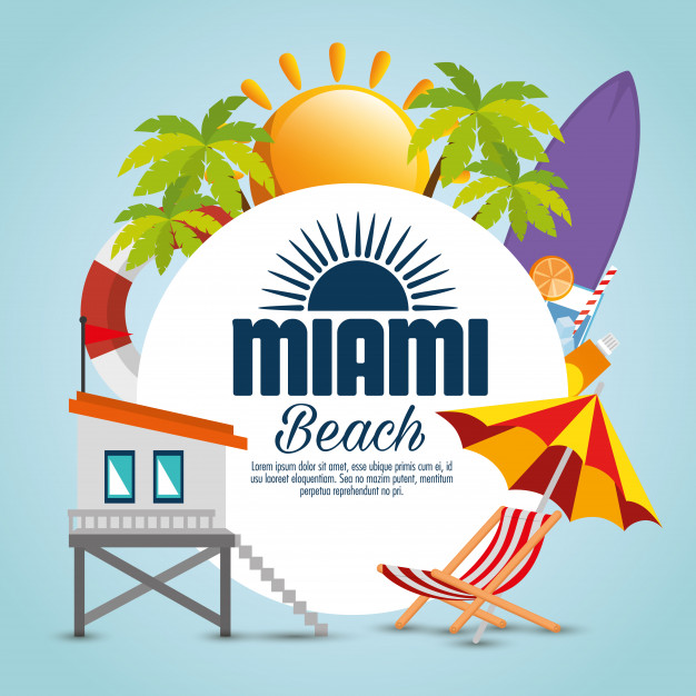 626x626 Miami Beach Summer Icons Vector Illustration Design Vector