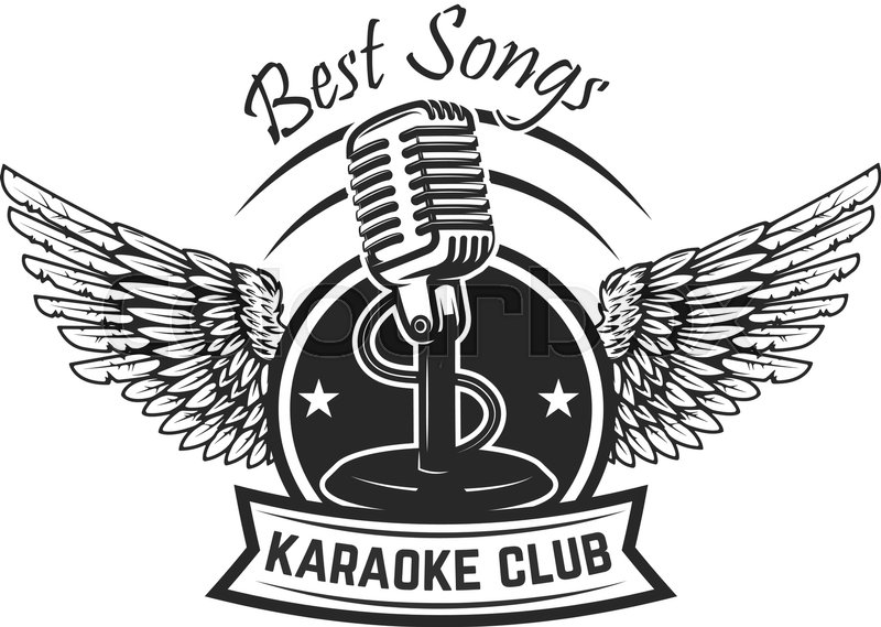 800x569 Karaoke Club Label Template. Emblem With Vintage Microphone And