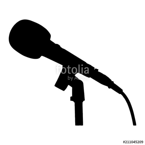 500x500 Black And White Microphone With Stand And Cable Silhouette Stock