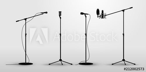 500x249 Set Of Microphones On Counter. Flat Design Silhouette Microphone
