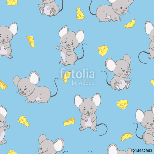 500x500 Seamless Pattern With Cute Cartoon Mice And Cheese. Vector Mouse