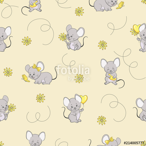 500x500 Seamless Pattern With Cute Little Mice. Vector Baby Mouse