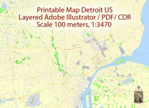 300x219 Printable Map Detroit Michigan Us, Exact Vector City Plan Map
