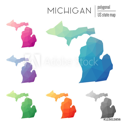 500x500 Set Of Vector Polygonal Michigan Maps. Bright Gradient Map Of The