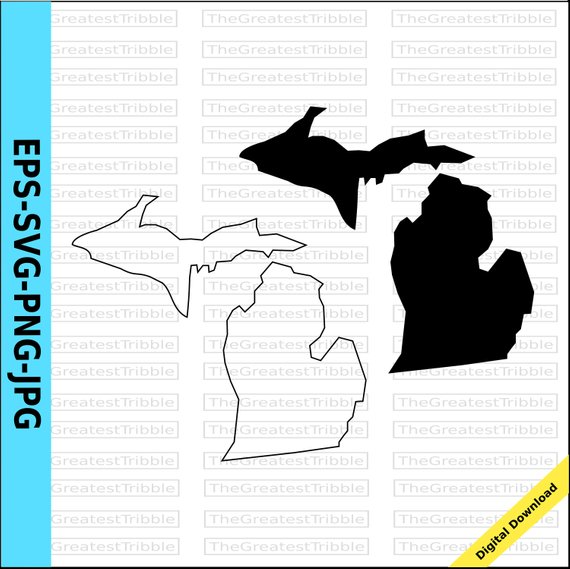 570x569 Michigan State Map Svg Png Jpg Eps Vector Graphic Clip Art Etsy