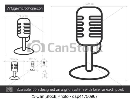 450x344 Vintage Microphone Line Icon. Vintage Microphone Vector Line