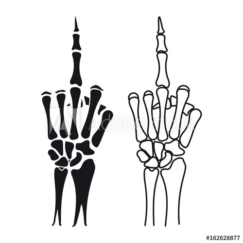 500x500 Skeleton Hand Shows Middle Finger. Vector Silhouette And Line