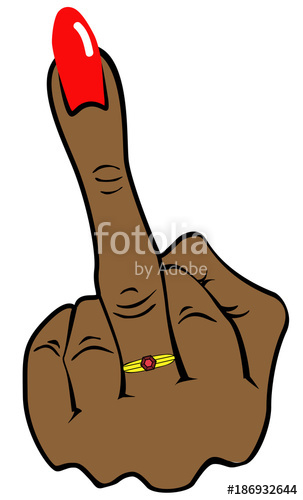 303x500 Black Middle Finger With Red Nail And Gold Ring. Vector Stock