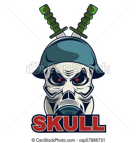 450x470 Skull In Military Helmet And Gas Mask Logo For Business.