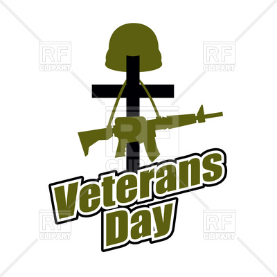 400x400 Cross And Military Helmet With Gun. Veterans Day. Vector Image