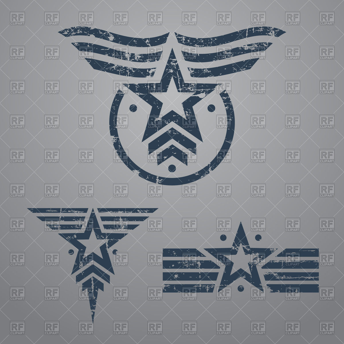 1200x1200 Set Of Grunge Military Star Emblems On Gray Background Vector