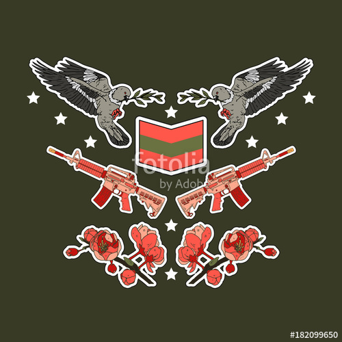 500x500 Military Patch Badges With Rifles, Eagle,flower And Other Elements