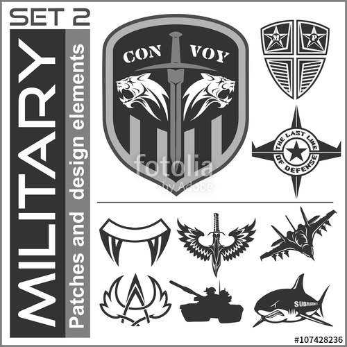 500x500 Set Of Military Patches Logos, Badges And Design Elements. Graphic