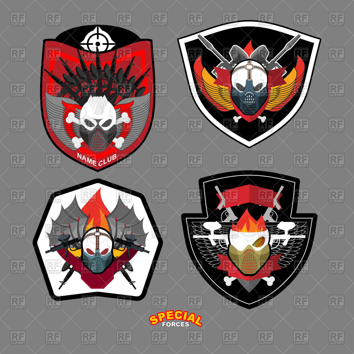 1200x1200 Army Emblem Set. Special Forces Patch With Skull And Guns. Vector