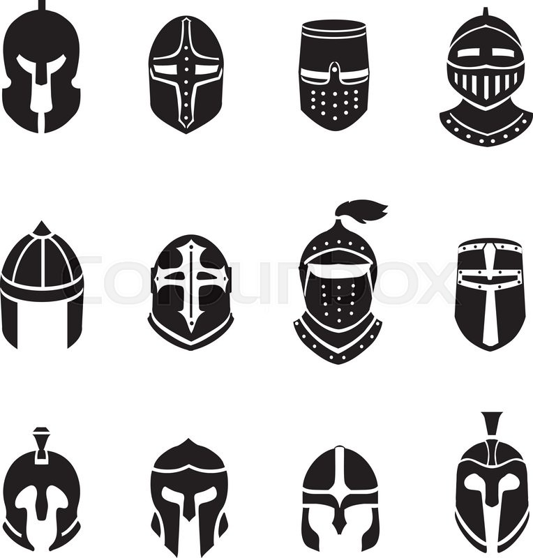 764x800 Warrior Helmets Black Icons Or Logos Set. Soldier Armor, Ancient
