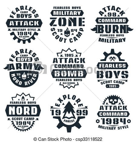 450x470 Military Badges. Graphic Design For T Shirt. Black Print On White