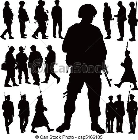 450x459 Military Silhouettes. Soldiers And Police Vector Illustration