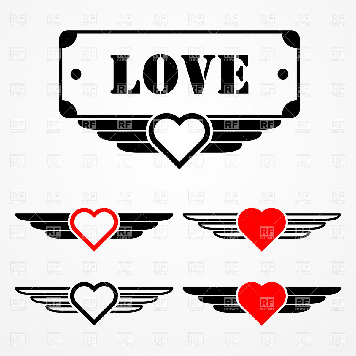 1200x1200 Military Style Love Emblems And Frame With Simple Winged Hearts
