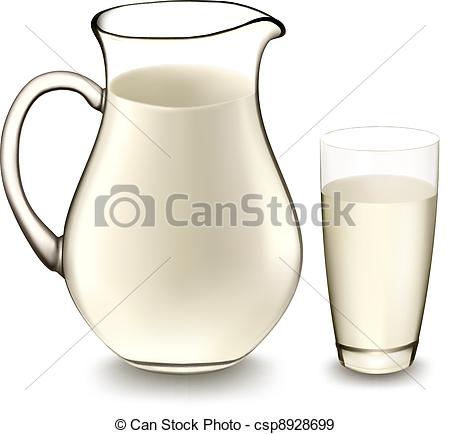 450x434 Milk Jug And Glass Of Milk. Vector Illustration. .