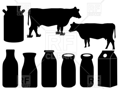 400x300 Silhouettes Of Cows And Milk Bottles And Milk Can Vector Image
