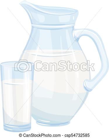 373x470 Vector Milk Jug And Glass. Illustration Of The Breakfast Concept