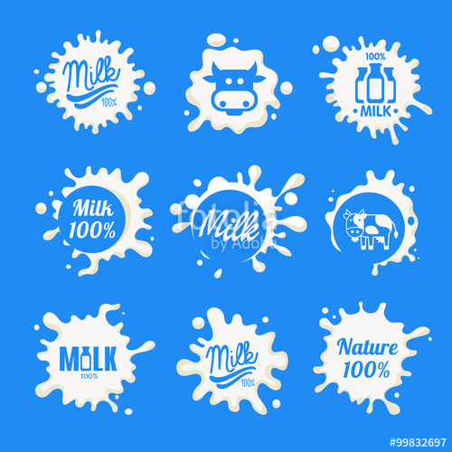 500x500 Milk Logo And Labels Designs With Lettering. Vector Collection