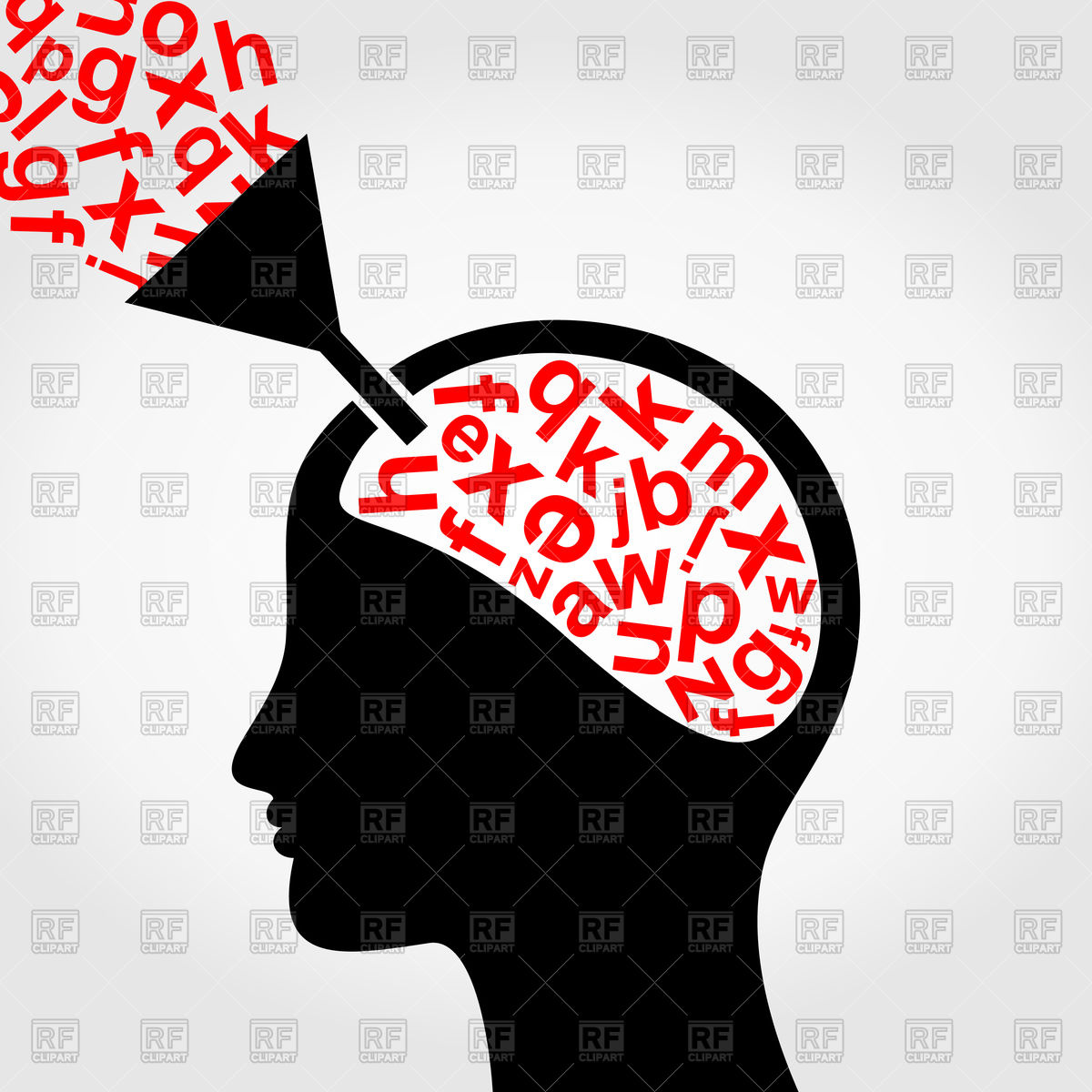 1200x1200 Head With Letters In Mind Vector Image Vector Artwork Of Signs