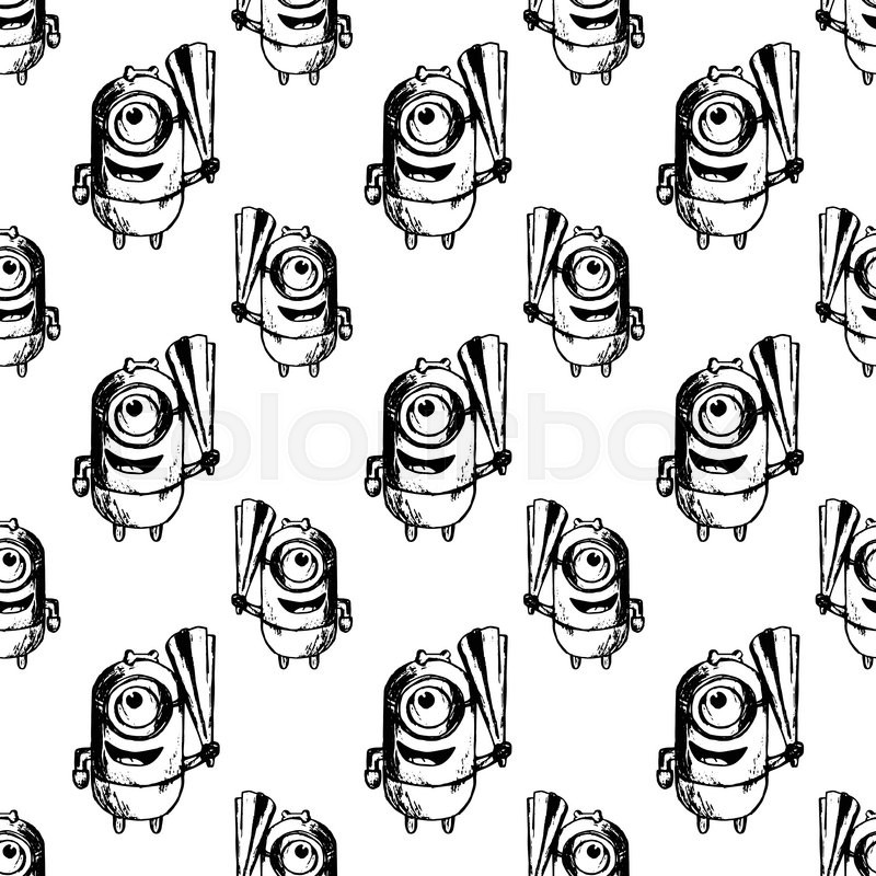 800x800 Seamless Pattern With Many Minions. Vector. Sketch Stock Vector