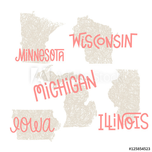 500x500 Minnesota, Wisconsin, Michigan,iowa, Illinois Usa State Outline