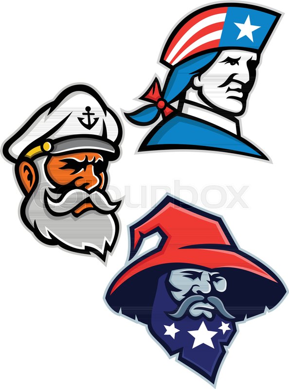 594x800 Mascot Icon Illustration Set Of Heads Of An American Patriot
