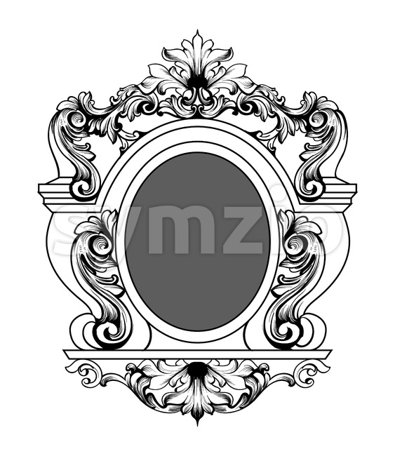 563x650 Baroque Mirror Frame. Vector Round Decor Design Elements. Vector