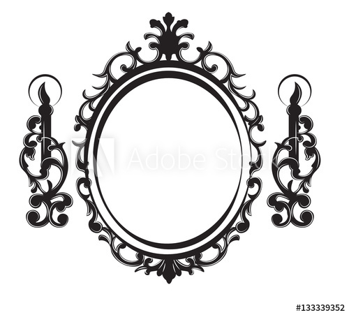 500x451 Vintage Frame With Lamps. Baroque Mirror. Vector Rich Ornamented