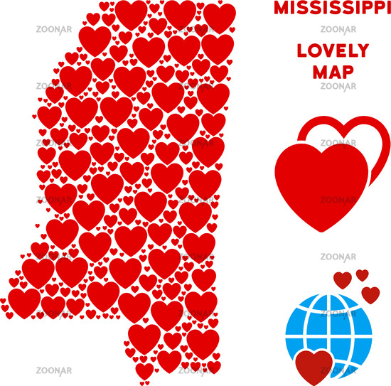 550x543 Photo Vector Valentine Mississippi State Map Mosaic Of Hearts