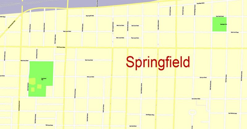 800x418 Springfield Printable Map, Missouri, Us, Exact Vector Street G