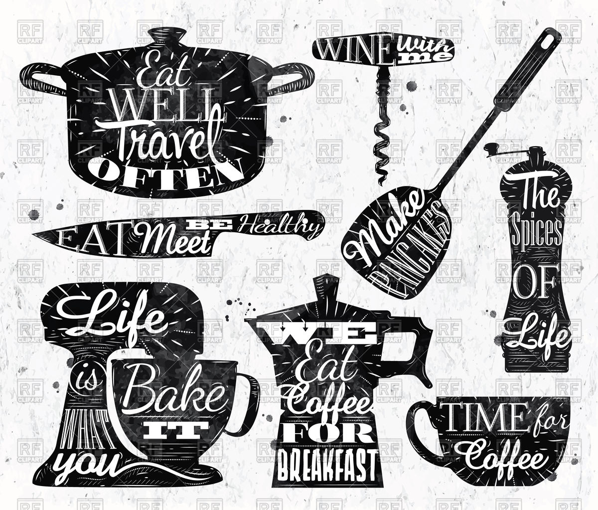 1200x1023 Kitchen Symbol In Vintage Style Lettering Pan Cup, Knife, Mixer