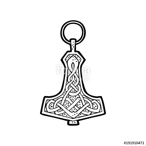 500x500 Thor Hammer Pendant With Viking Runes. Vintage Vector Black