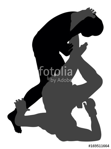 374x500 Two Mma Fighters Vector Silhouette Illustration Isolated On White