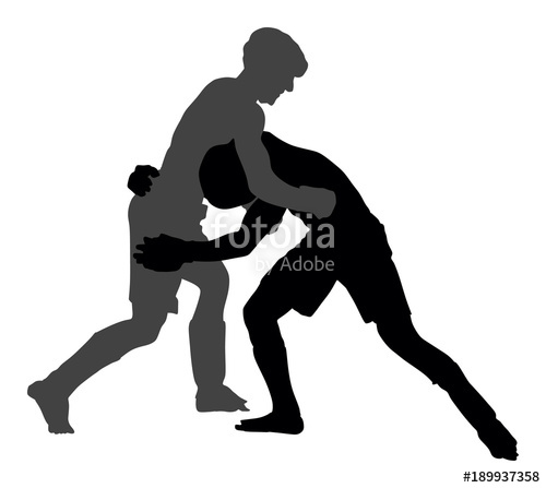 500x447 Two Mma Fighters Vector Silhouette Illustration Isolated On White