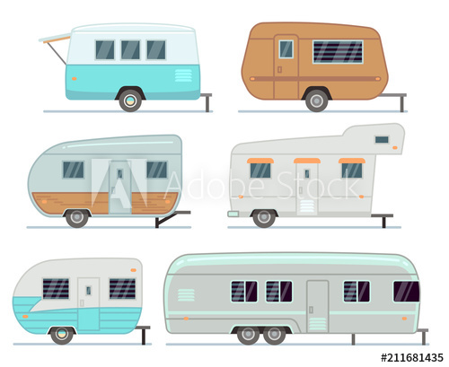 500x409 Rv Camping Trailers, Travel Mobile Home, Caravan Vector Set