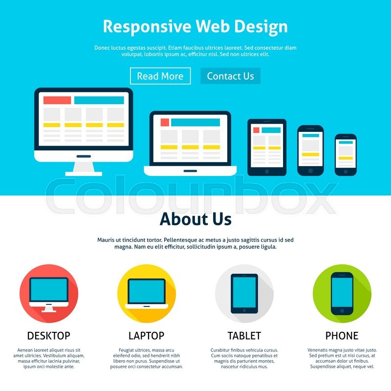 800x800 Responsive Flat Web Design Template. Vector Illustration For