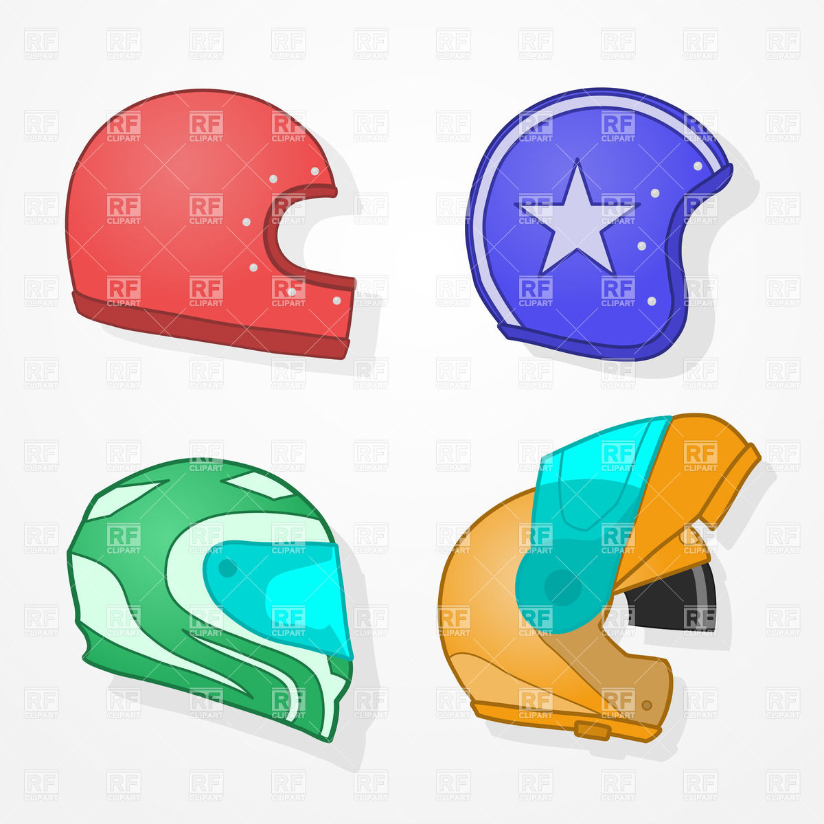 1200x1200 Cartoon Set Of Motorcycle Helmets With Visor, Retro And Modern