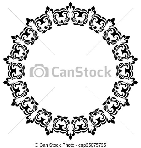 450x470 Floral Modern Vector Round Frame. Oriental Vector Round Frame With